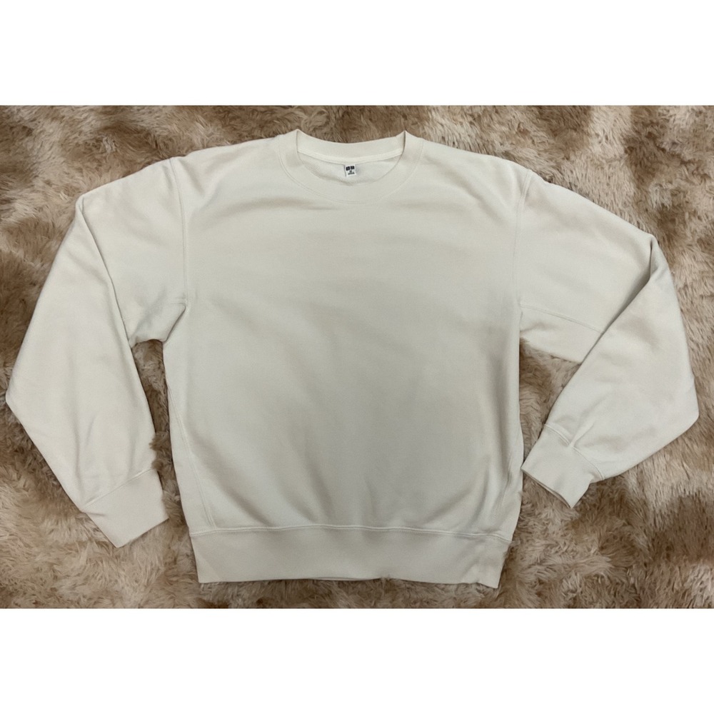 Uniqlo Crew Neck Sweatshirt Off White Cream Cotton Pullover XS 341-433765-81